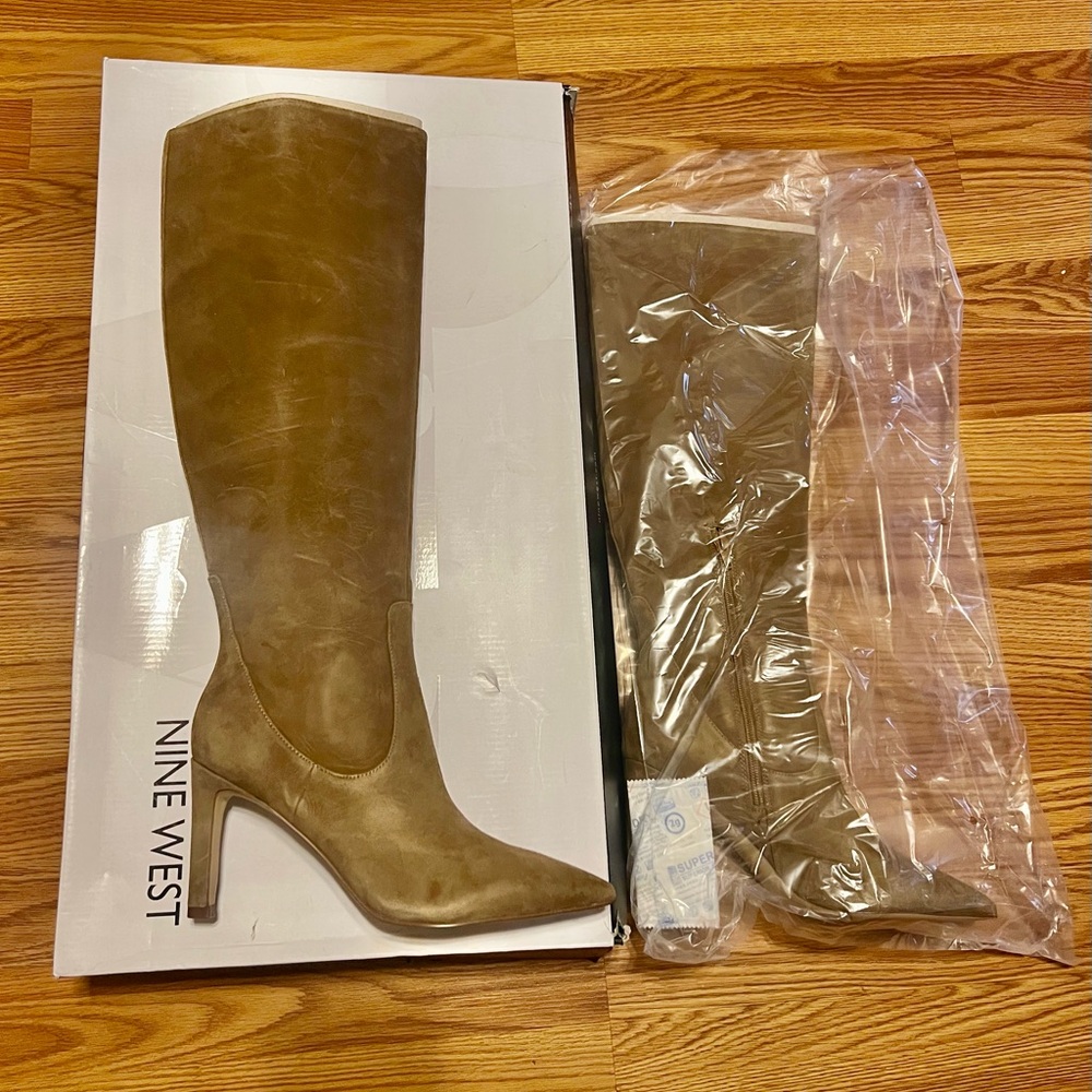 Nine West Taupe Maxim Dark Natural Suede Brown Knee-High Boots 8.5